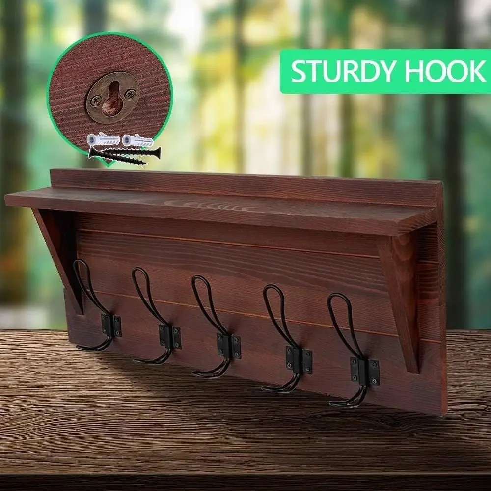 Concept Decorative Floating Mounted Wall Shelves with Hooks